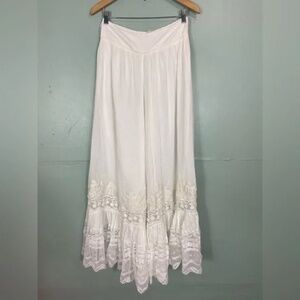 Free People Pants Wide Leg Flare Embroidered Lace Floral Baggy Pull On Medium